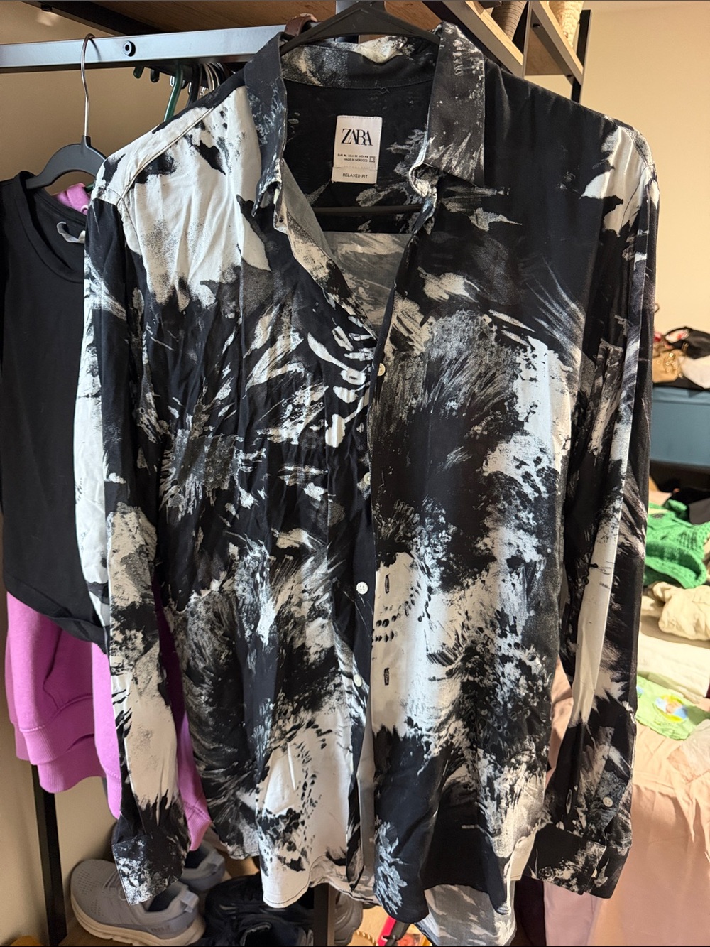 Zara Black & White Abstract Button-Up Shirt Jacket